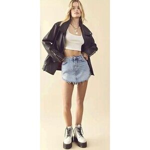 We The Free People Womens Sky High Cotton Denim Jean Mini Skirt Sz 2 Boho 1121H1